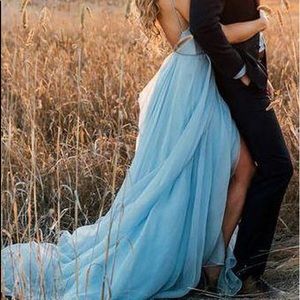 Blue dress! Beautiful with train.